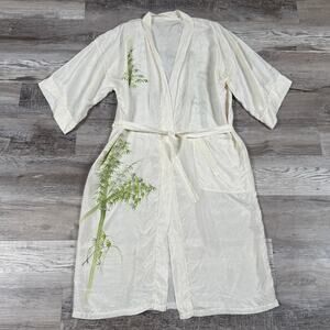 Vintage Ivory Silk Bamboo Kimono Hand Painted Robe Artwear Fairycore Lounge